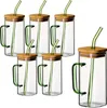 gouveo 6er Set Trinkgläser 350 ml grün mit Henkel, Deckel Produktbild-Vorschau 1