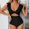 Jednodílné plavky monokini - Stahovací černé plavky - Náhled obrázku produktu 5