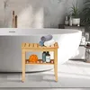 Relaxdays Bambusová stolička do kúpeľne, VxŠxH: 45,5 x 48 x Náhľad obrázku produktu 2