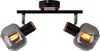 A black ceiling light fixture with two adjustable spotlights, each with a smoked glass shade and a visible Edison-style bulb. Voir les images du produit