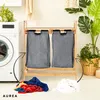 Wäschekorb - 2 x 30 L - Aus Bambus - Zwei Kammern - Produktbild-Vorschau 2