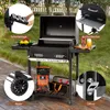 A Royal Gourmet charcoal grill is shown outdoors on a wooden deck, with various features highlighted by circular insets. Produktbild-Vorschau
