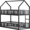 A dark gray metal bunk bed with a house-shaped frame, shown against a white background. Anteprima dell’immagine prodotto