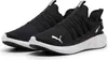 A pair of black Puma sneakers with white soles, shown from a diagonal angle on a white background. Podgląd zdjęcia produktu