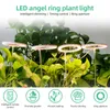 Four ring-shaped LED grow lights are positioned among lush green plants, with icons and text describing their features at the bottom. Náhľad obrázku produktu