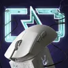 A white gaming mouse is placed on a concrete block in front of a glowing neon sign. Podgląd zdjęcia produktu