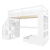 A white loft bed with a desk, shelves, and stairs. Náhled obrázku produktu