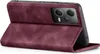 A burgundy flip case for a smartphone is shown from a side angle, with the front cover folded open. Produktbild-Vorschau