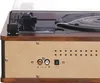 A close-up view of the back panel of a retro-style record player, showing various ports and ventilation holes. Produktbild-Vorschau
