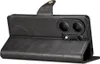 A black leather flip case for a smartphone, shown from a side-angle with the front flap open. Náhled obrázku produktu