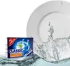 A box of dishwasher tabs is shown in front of a splashing plate. Produktbild-Vorschau