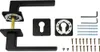 A set of black door handles and associated hardware, including screws and Allen wrenches, laid out on a white background. Produktbild-Vorschau