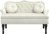 A cream-colored sofa with two round cushions, shown from the front against a white background. Produktbild-Vorschau