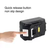 A hand is pressing a quick release button on a black battery pack. Produktbild-Vorschau