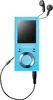 A blue MP3 player with headphones and a cable. Produktbild-Vorschau