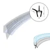 A close-up view of a transparent shower door seal with water droplets, alongside a diagram showing its dimensions. Podgląd zdjęcia produktu