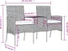 A diagram showing the dimensions of a two-seater garden sofa with a tea table. Produktbild-Vorschau