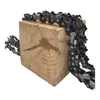 A chainsaw chain wrapped around a wooden block. Produktbild-Vorschau