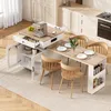 A modern kitchen island with an extendable dining table and chairs, set up for a meal. Podgląd zdjęcia produktu