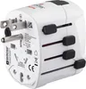 A close-up, angled view of a white universal travel adapter with various plug types and sliding mechanisms. Náhled obrázku produktu