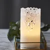 LED Stumpenkerze 'Clary' - Echtwachs - Spitzenmuster - warmweiße Flamme - H: 15cm - Timer - weiß Produktbild-Vorschau