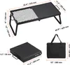 Diagrams and measurements of a portable camping grill and its carrying bag. Voir les images du produit