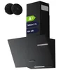 A black kitchen hood with energy efficiency labels and two charcoal filters. Voir les images du produit