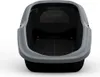 A front view of a gray and black cat litter box with a black grate inside. Anteprima dell’immagine prodotto