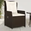 A brown poly rattan garden chair with cream cushions is shown outdoors on a tiled patio. Podgląd zdjęcia produktu