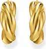 A pair of gold hoop earrings with a twisted design, presented against a white background. Náhled obrázku produktu