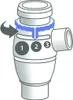 An illustration of a medical nebulizer with numbered settings and an arrow indicating adjustment. Produktbild-Vorschau