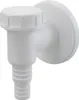 A white plastic drain fitting with a cap and a ribbed hose connection, mounted on a white circular base. Anteprima dell’immagine prodotto