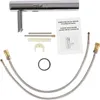 A collection of faucet parts and an instruction manual laid out on a white background. Produktbild-Vorschau
