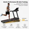 A man is running on a treadmill, with feature callouts and text describing the product's capabilities. Produktbild-Vorschau