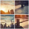 A collage of four images showing different views of the New York City skyline and bridges at sunset. Produktbild-Vorschau