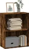 A wooden bookshelf with books and a storage box. Produktbild-Vorschau