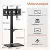 A diagram showing the dimensions and specifications of a TV stand. Podgląd zdjęcia produktu
