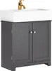 A bathroom vanity cabinet with a sink and faucet. Produktbild-Vorschau