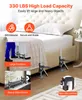 A bed with lifting devices being used to lift it, with inset images showing other uses. Produktbild-Vorschau