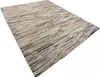 A rug made of leather strips in various shades of brown, beige, and gray, laid out on a white background. Voir les images du produit