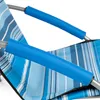 Close-up of the armrests of a striped blue camping chair. Produktbild-Vorschau