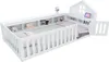 A white wooden children's bed with a house-shaped headboard and storage compartments. Produktbild-Vorschau