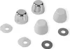 A collection of plumbing parts, including caps and washers, arranged on a white background. Produktbild-Vorschau