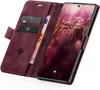 A burgundy flip cover wallet case for a Samsung Galaxy S22 Ultra, open to reveal the phone screen and card slots. Produktbild-Vorschau