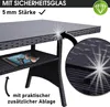 Close-up view of a polyrattan garden table with a glass top, highlighting its features and construction. Produktbild-Vorschau