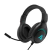 A black gaming headset with blue accents and a microphone is shown against a white background. Produktbild-Vorschau
