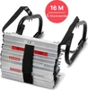 A silver emergency escape ladder with black handles and straps, displayed on a white background. A red circular graphic with white text is overlaid in the top right corner. Produktbild-Vorschau