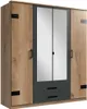 A four-door wardrobe with mirrored doors and two drawers at the bottom, set against a white background. Produktbild-Vorschau