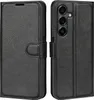 A black leather flip case for a smartphone is shown from two angles. Produktbild-Vorschau