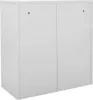 A white metal cabinet with two doors and two hanging hooks. Anteprima dell’immagine prodotto
